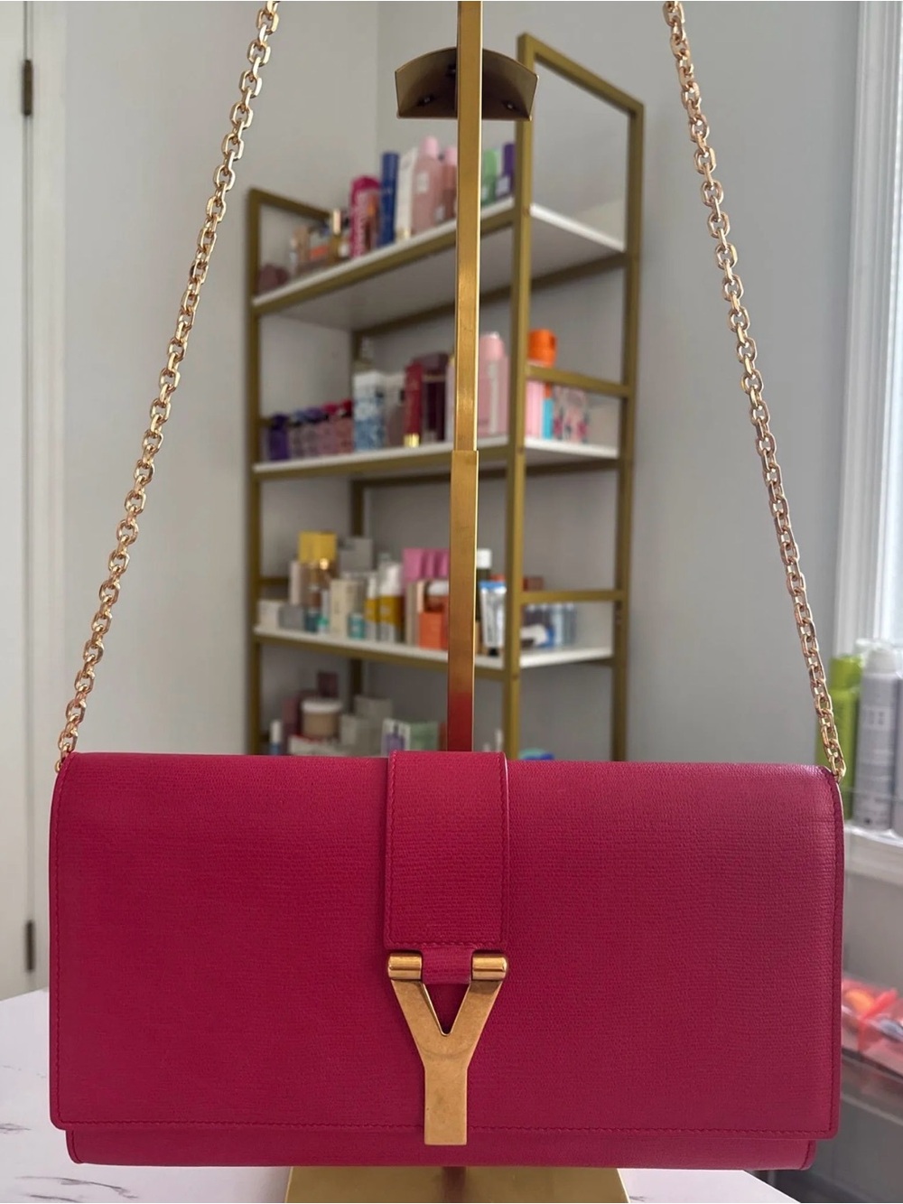 Saint Laurent YSL Chyc Pink Leather Clutch